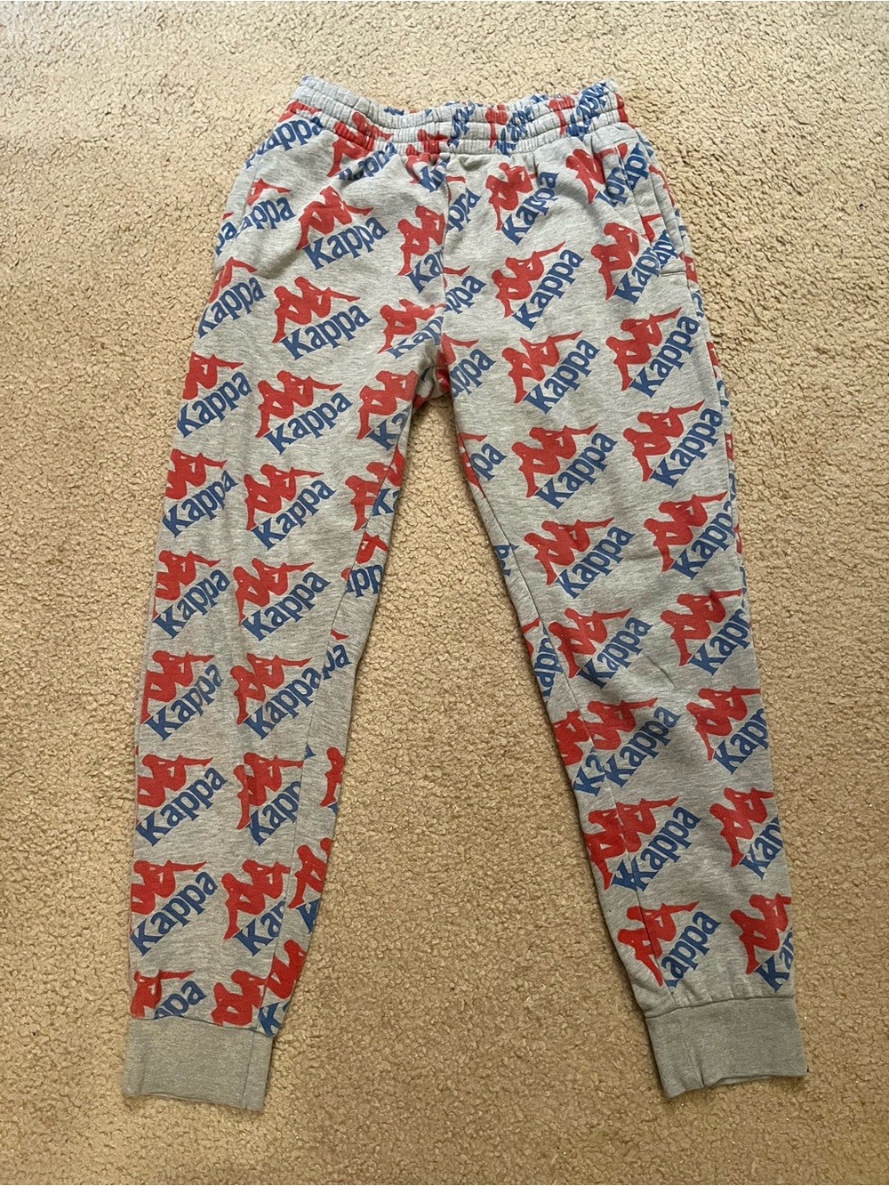 Kappa Gray Red Blue Logo Sweatpants Joggers Pants Small